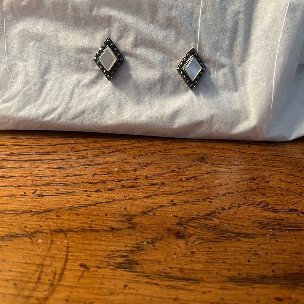 Mother of Pearl & Marcasite Diamond-Shaped Stud Earrings